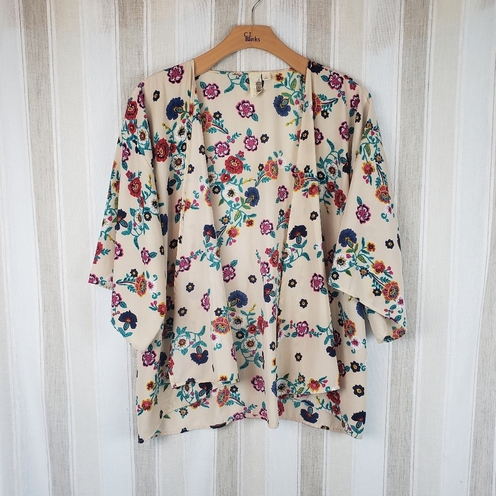 Francesca's Kimono Cardigan Kaftan Floral‎ Size Large